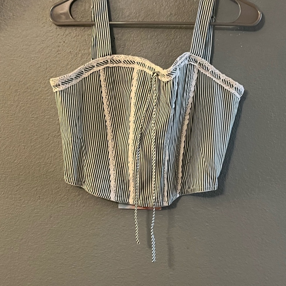 NWT Gray and White Pinstripe Bustier Crop Top